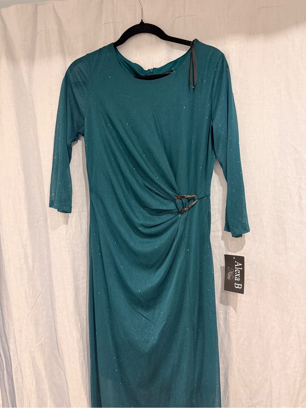 Alexa B Emerald Green Sparkle 3/4 Sleeve Dress